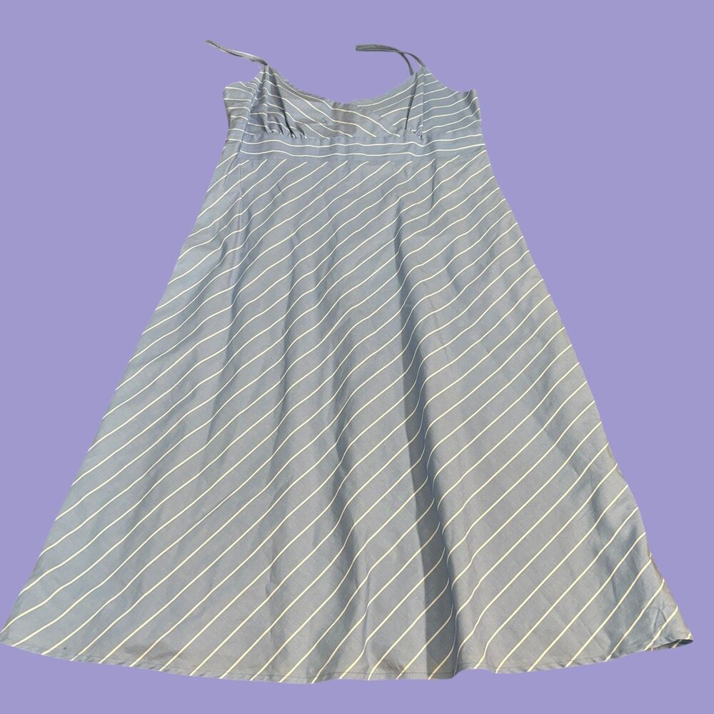 J.Crew Dress Womens 10 Blue White Striped Empire Waist Spaghetti Strap V Neck